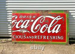 Large Vintage Original 1930s Coca-Cola Porcelain Sign Barn Find Beautiful