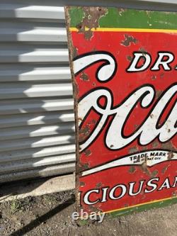 Large Vintage Original 1930s Coca-Cola Porcelain Sign Barn Find Beautiful
