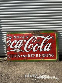 Large Vintage Original 1930s Coca-Cola Porcelain Sign Barn Find Beautiful