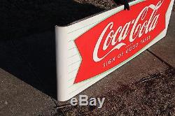 Large Vintage c. 1960 Coca Cola Fishtail Soda Pop 68 Porcelain Metal Sled Sign