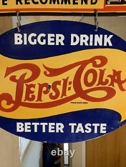 Large Vintage''pepsicola'' 24 Inch Porcelain Dealer Sign & Porcelain Bracket