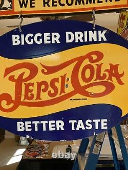 Large Vintage''pepsicola'' 24 Inch Porcelain Dealer Sign & Porcelain Bracket