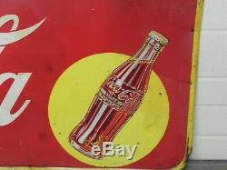 Large original Coca Cola metal sign with yellow Spot moon Coke Drink 57x17.5