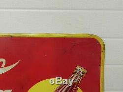 Large original Coca Cola metal sign with yellow Spot moon Coke Drink 57x17.5