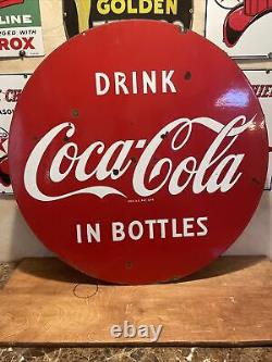 Lg. Original & Authentic''drink Coca-cola'' Double Sided Porcelain Sign 30 Inch