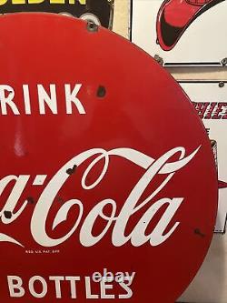 Lg. Original & Authentic''drink Coca-cola'' Double Sided Porcelain Sign 30 Inch
