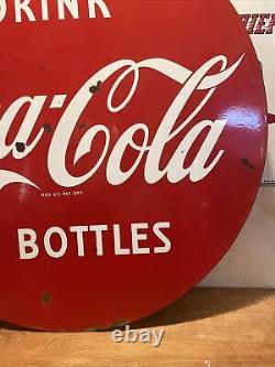 Lg. Original & Authentic''drink Coca-cola'' Double Sided Porcelain Sign 30 Inch