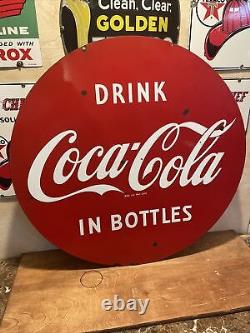 Lg. Original & Authentic''drink Coca-cola'' Double Sided Porcelain Sign 30 Inch