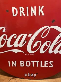 Lg. Original & Authentic''drink Coca-cola'' Double Sided Porcelain Sign 30 Inch