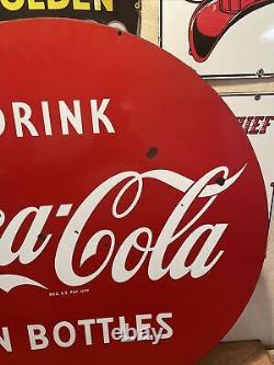 Lg. Original & Authentic''drink Coca-cola'' Double Sided Porcelain Sign 30 Inch