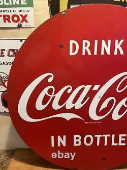 Lg. Original & Authentic''drink Coca-cola'' Double Sided Porcelain Sign 30 Inch