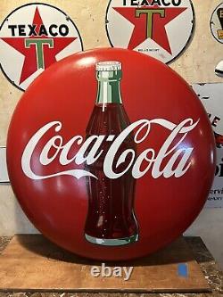 Lg. Original & Authentic''drink Coca-cola'' Soda Button Porcelain Sign 36 Inch