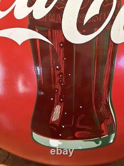 Lg. Original & Authentic''drink Coca-cola'' Soda Button Porcelain Sign 36 Inch