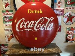 Lg. Original & Authentic''drink Coca-cola'' Soda Button Porcelain Sign 48 Inch