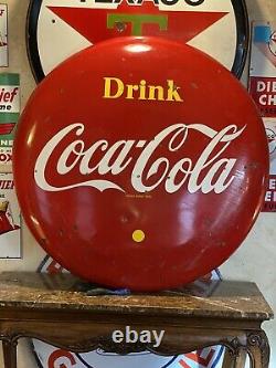 Lg. Original & Authentic''drink Coca-cola'' Soda Button Porcelain Sign 48 Inch