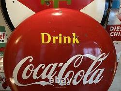 Lg. Original & Authentic''drink Coca-cola'' Soda Button Porcelain Sign 48 Inch