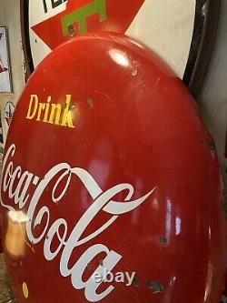 Lg. Original & Authentic''drink Coca-cola'' Soda Button Porcelain Sign 48 Inch