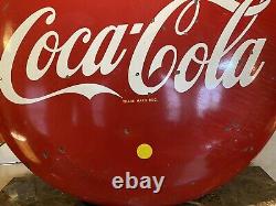 Lg. Original & Authentic''drink Coca-cola'' Soda Button Porcelain Sign 48 Inch