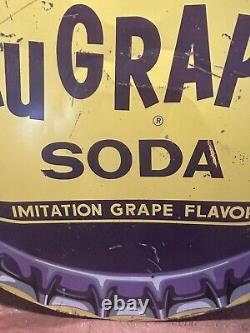 Lg. Original & Authentic''nu Grape Cap'' Soda Painted Metal Sign 36 Inch