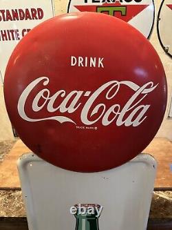 Lg. Original'' Drink Coca Cola''pilaster Painted Metal Sign 55x16 Inch