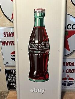 Lg. Original'' Drink Coca Cola''pilaster Painted Metal Sign 55x16 Inch