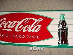 NEAR MINT 1966 Vintage COCA COLA FISHTAIL & BOTTLE Old Original Tin Sign