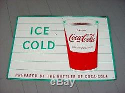 NICE 1963 Vintage ICE COLD COCA COLA Rare Old Tin Sign with PAPER CUP GRAPHICS