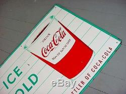 NICE 1963 Vintage ICE COLD COCA COLA Rare Old Tin Sign with PAPER CUP GRAPHICS