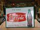NICE COCA COLA FISHTAIL EMBOSSED METAL ADVERTISING SIGN 27x 19 1/2 EXCELLENT