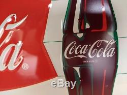 NICE COCA COLA FISHTAIL EMBOSSED METAL ADVERTISING SIGN 27x 19 1/2 EXCELLENT