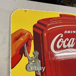 NICE! Original 1940 Coca-Cola Fountain Double-Sided Porcelain Hanging sign 26