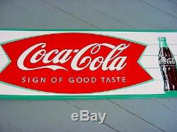 NOS NEAR MINT 1966 Vintage COCA COLA FISHTAIL & BOTTLE Old Original Tin Sign