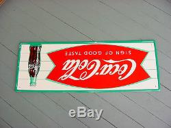 NOS NEAR MINT 1966 Vintage COCA COLA FISHTAIL Old Original 32x10 inch Tin Sign
