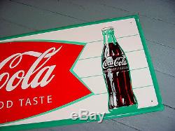 NOS NEAR MINT 1966 Vintage COCA COLA FISHTAIL Old Original 32x10 inch Tin Sign