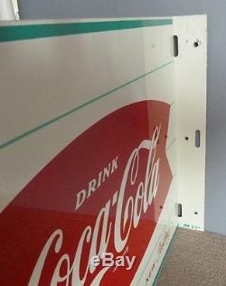Nice Vintage 1950's Coca Cola Fishtail Flanged Two Sided Metal Sign