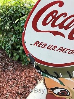 OLD COCA COLA SPRITE BOY LARGE HEAVY PORCELAIN SIGN, 39x 30 RARE, GREAT COND
