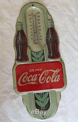 OLD Coca Cola 1941 Dated 2 Bottle Thermometer Sign