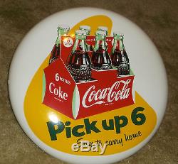 Old Rare White Button Coca Cola Coke Porcelain Sign 16 Inch Pick Up 6 Near Mint