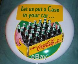 Old Rare White Button Coca Cola Coke Porcelain Sign 16 Inch Yellow Case Graphics
