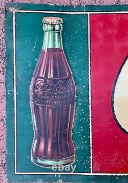 ORIGINAL 1916 COCA COLA METAL TIN SIGN 1920's 1915 BOTTLE ERROR