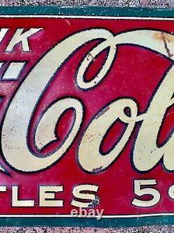 ORIGINAL 1916 COCA COLA METAL TIN SIGN 1920's 1915 BOTTLE ERROR