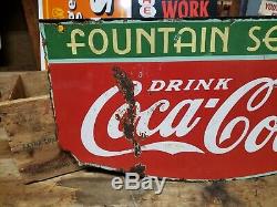 ORIGINAL 1935 Double Sided Porcelain Fountain Services Coca Cola Soda Sign