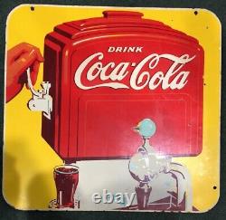 ORIGINAL 1940s DOUBLE SIDED PORCELAIN COCA COLA SODA FOUNTAIN HANGING SIGN