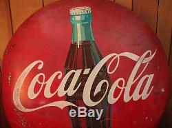 ORIGINAL 1950s 36 INCH COCA-COLA BUTTON SIGN WITH BOTTLE IMAGE