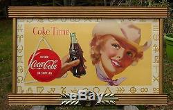 Original 1951 Coca-cola Large Size Advertising Sign In Wood Kay Display Frame