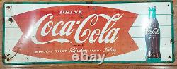 ORIGINAL 1960's COCA COLA Enjoy Fishtail Tin Sign 12 x 32