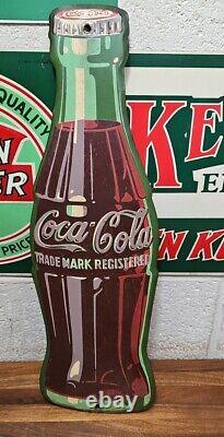 ORIGINAL A-M 1951 Vintage Coca Cola Coke bottle metal sign display 17 tall