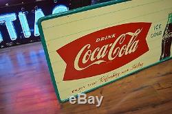 ORIGINAL VINTAGE 1950's COCA COLA TIN METAL SIGN 5' Clean Diner Gas Station Adv