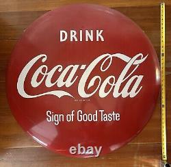 ORIGINAL VINTAGE 36 DRINK COCA COLA PORCELAIN BUTTON SIGN OF GOOD TASTE 1950's