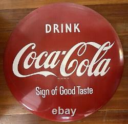 ORIGINAL VINTAGE 36 DRINK COCA COLA PORCELAIN BUTTON SIGN OF GOOD TASTE 1950's